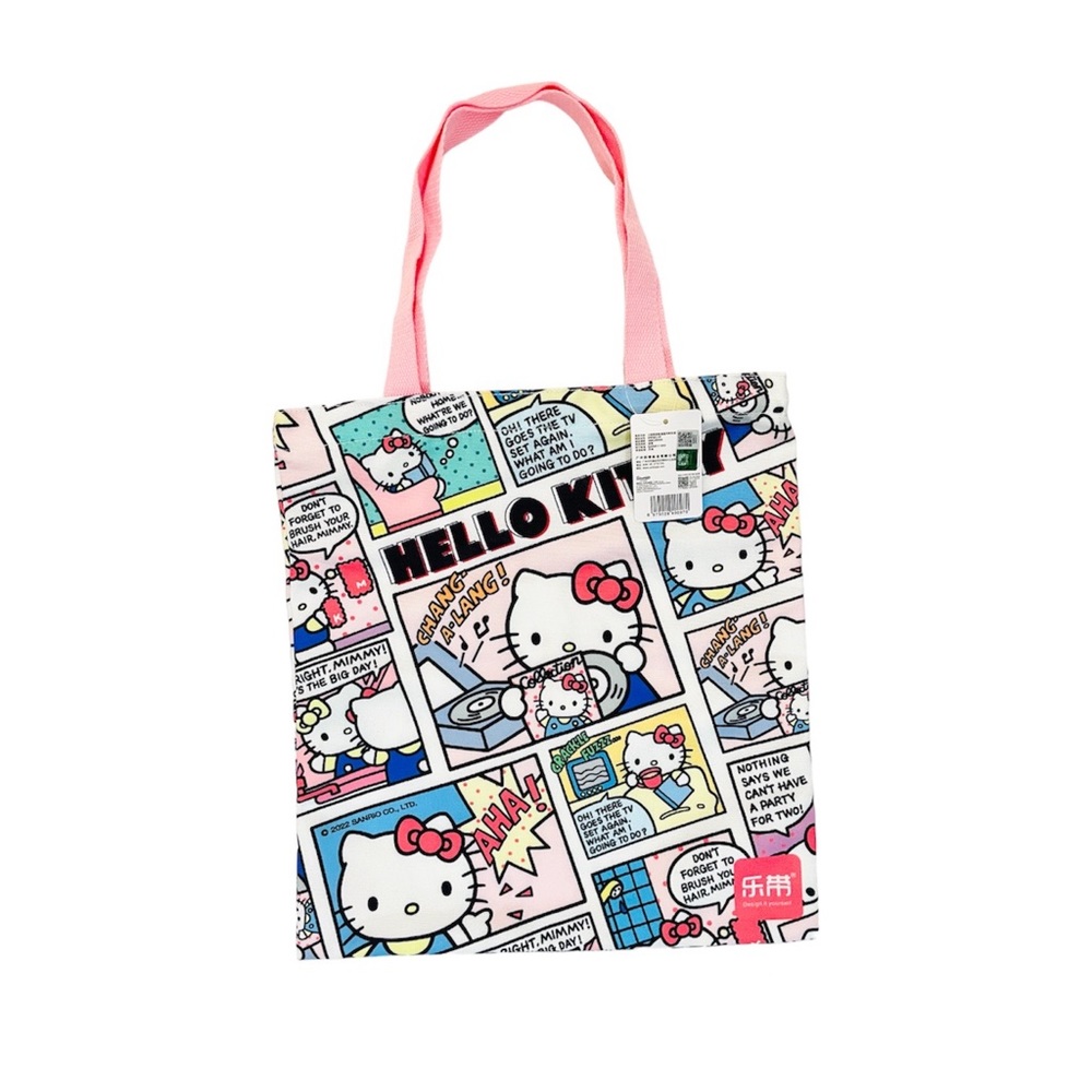 Sanrio Hello Kitty Canvas Tote Shoulder Bag Cute Comic Strip Design Pattern NEW